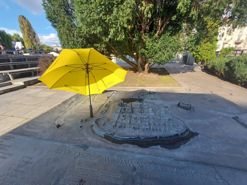 Scale model of historic Bydgoszcz in a park.