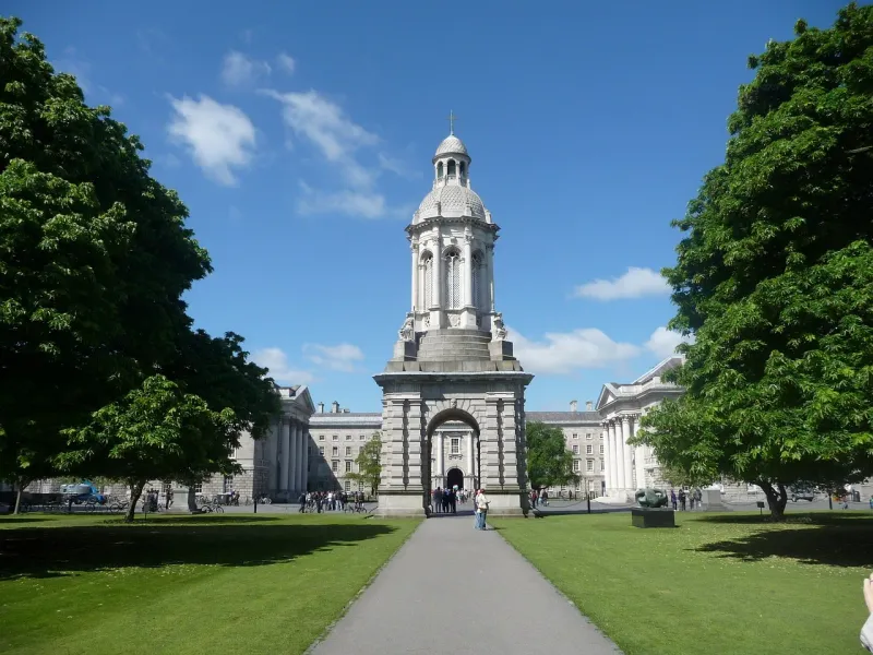 Trinity College Dublin's Campanile and campus.