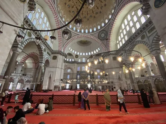 Awe-inspiring interior of a mosque in Istanbul.