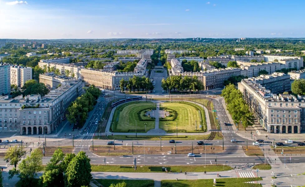 Aerial view of Plac Centralny in Krakow, Poland.