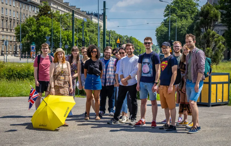 Happy tourists on a Walkative! walking tour in Krakow.