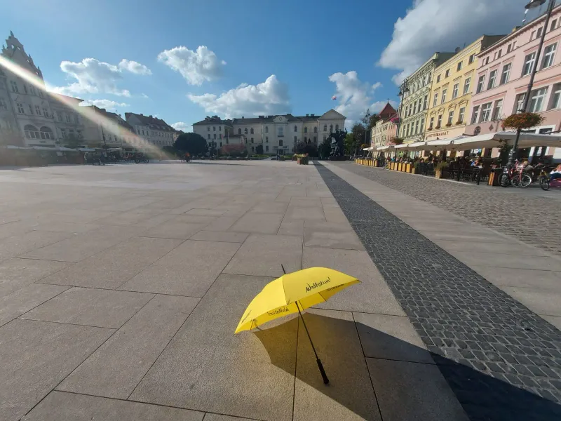 Sunny day in Legnica's town square, Poland.
