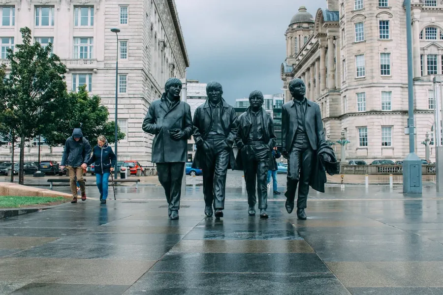 The iconic Beatles statue in Liverpool, England.