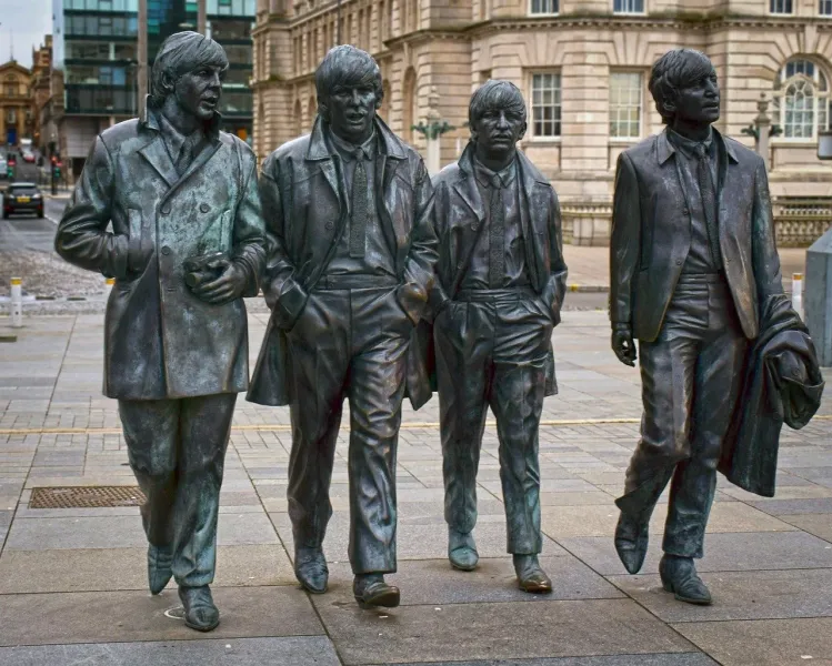 Bronze Beatles statues in Liverpool, England.