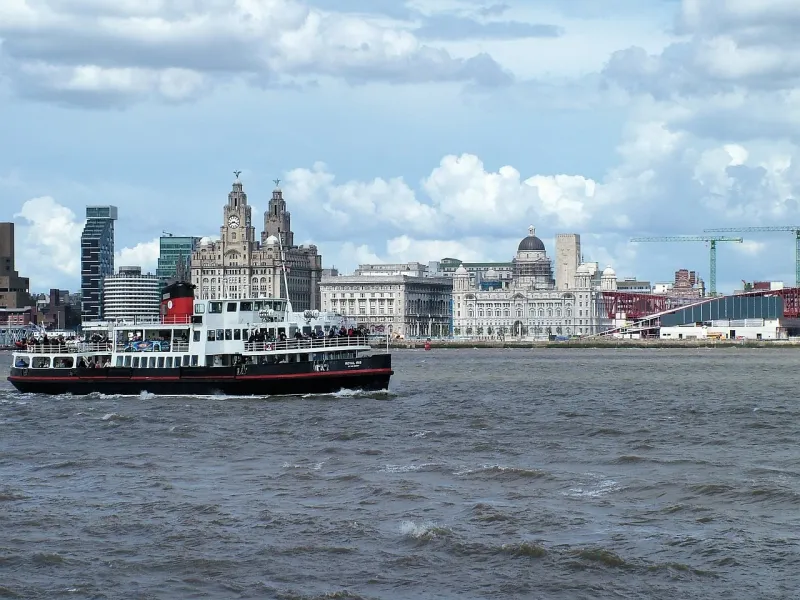 Ferry tour on the Mersey River in Liverpool, UK.