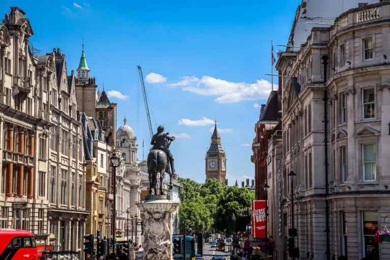 A London street scene with Big Ben in the background.