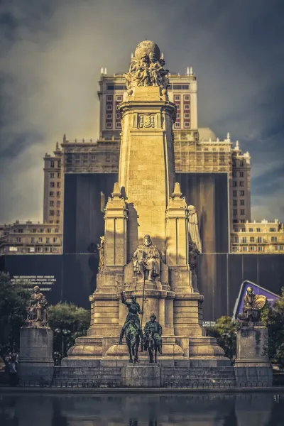 Monument to Miguel de Cervantes in Madrid, Spain.