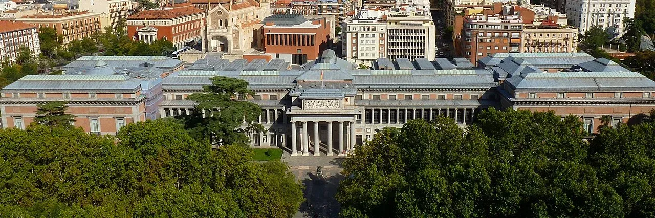 Aerial view of the Prado Museum in Madrid, Spain.