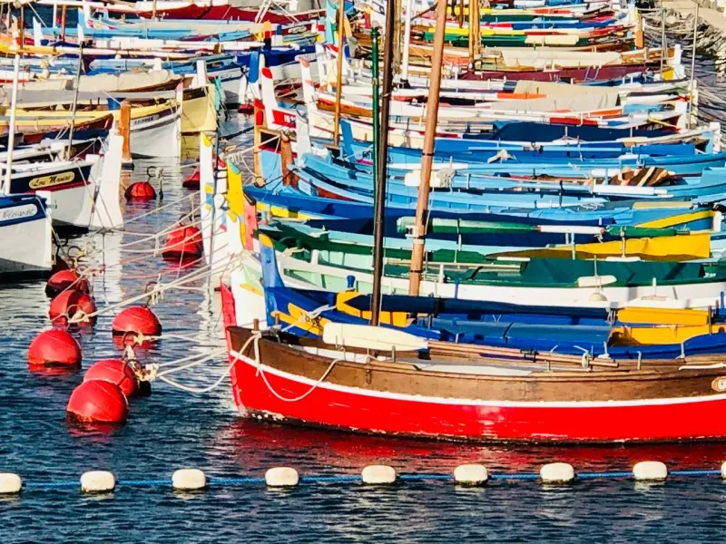 Colorful boats in the harbor of Nice, France.