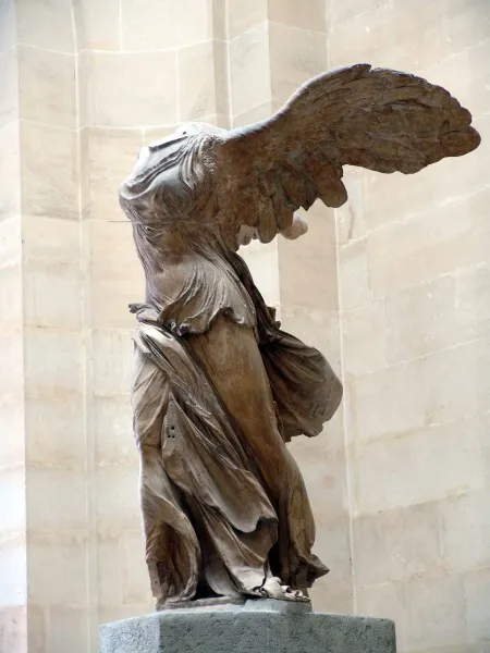 The majestic Winged Victory of Samothrace at the Louvre Museum in Paris.