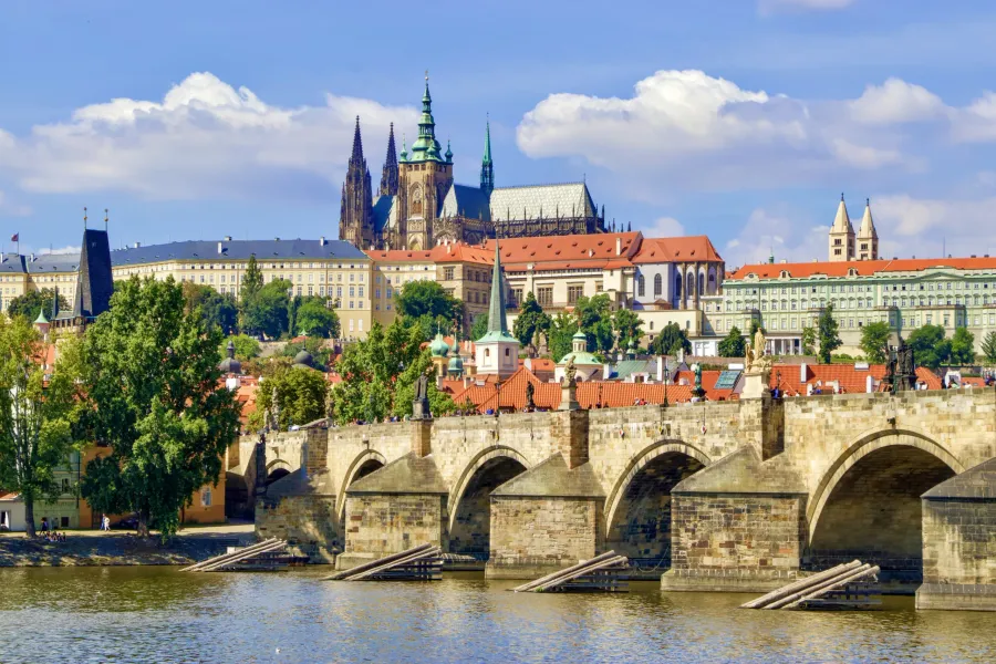 Prague Castle and Charles Bridge, a stunning view of Prague.