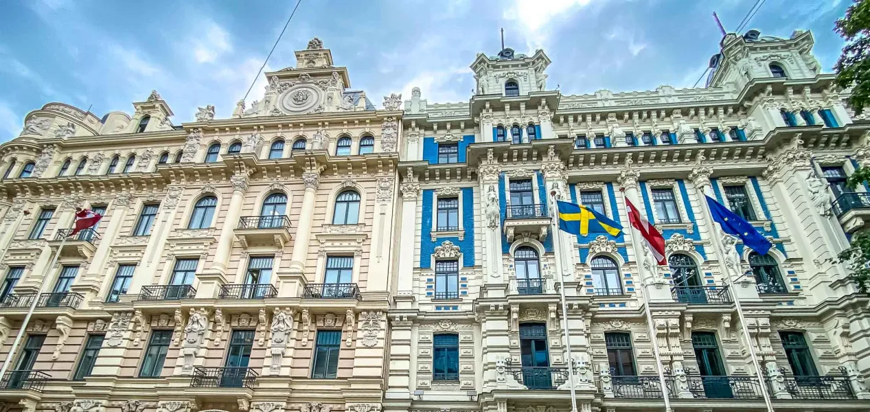 Ornate Art Nouveau buildings in Riga, Latvia.