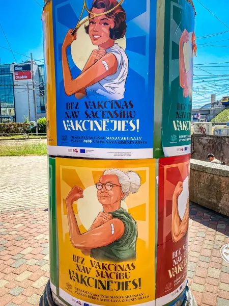 Street posters in Riga, Latvia, promoting vaccination.