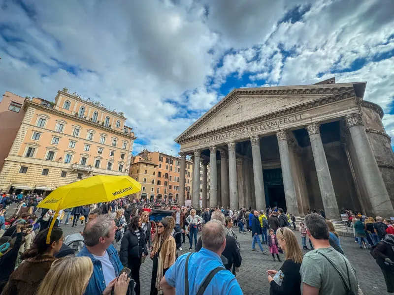 Tourists on a Walkative! tour admire the Pantheon in Rome.