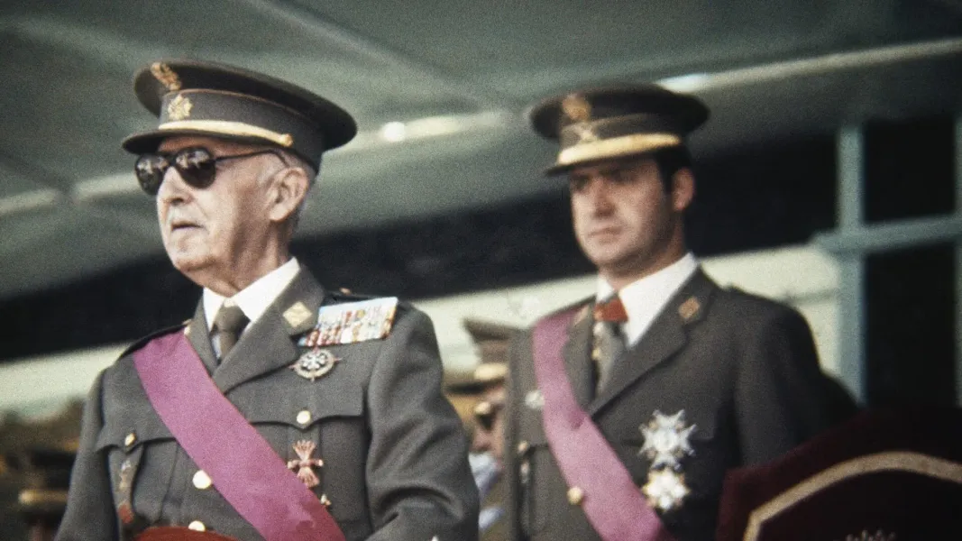 Historical photo of Francisco Franco and another military officer in Spain.