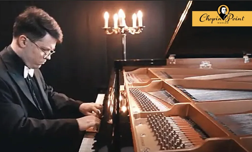 Pianist performing a Chopin concert at Chopin Point in Warsaw.