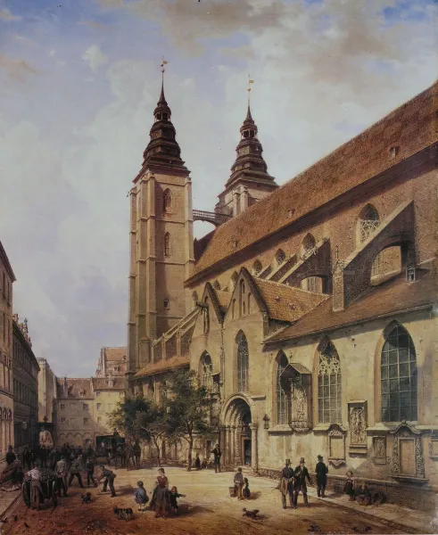 19th-century painting of Wrocław's Collegiate Church of St. Mary Magdalene.