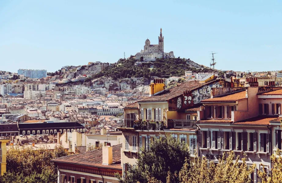 Marseille cityscape with Notre-Dame de la Garde.