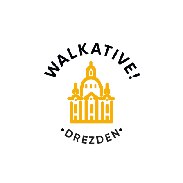 Logo for a walking tour, featuring a stylized building.