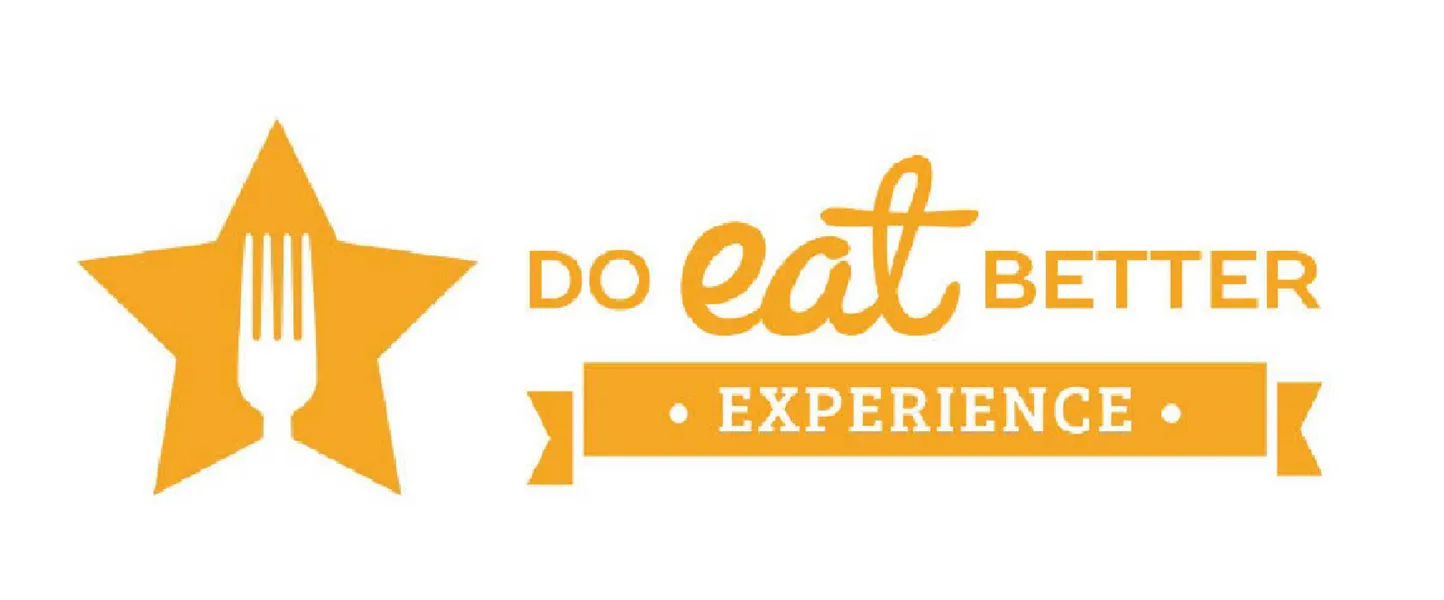 Logo featuring a yellow star with a white fork inside, and the text 'DO eat BETTER • EXPERIENCE •' in orange.