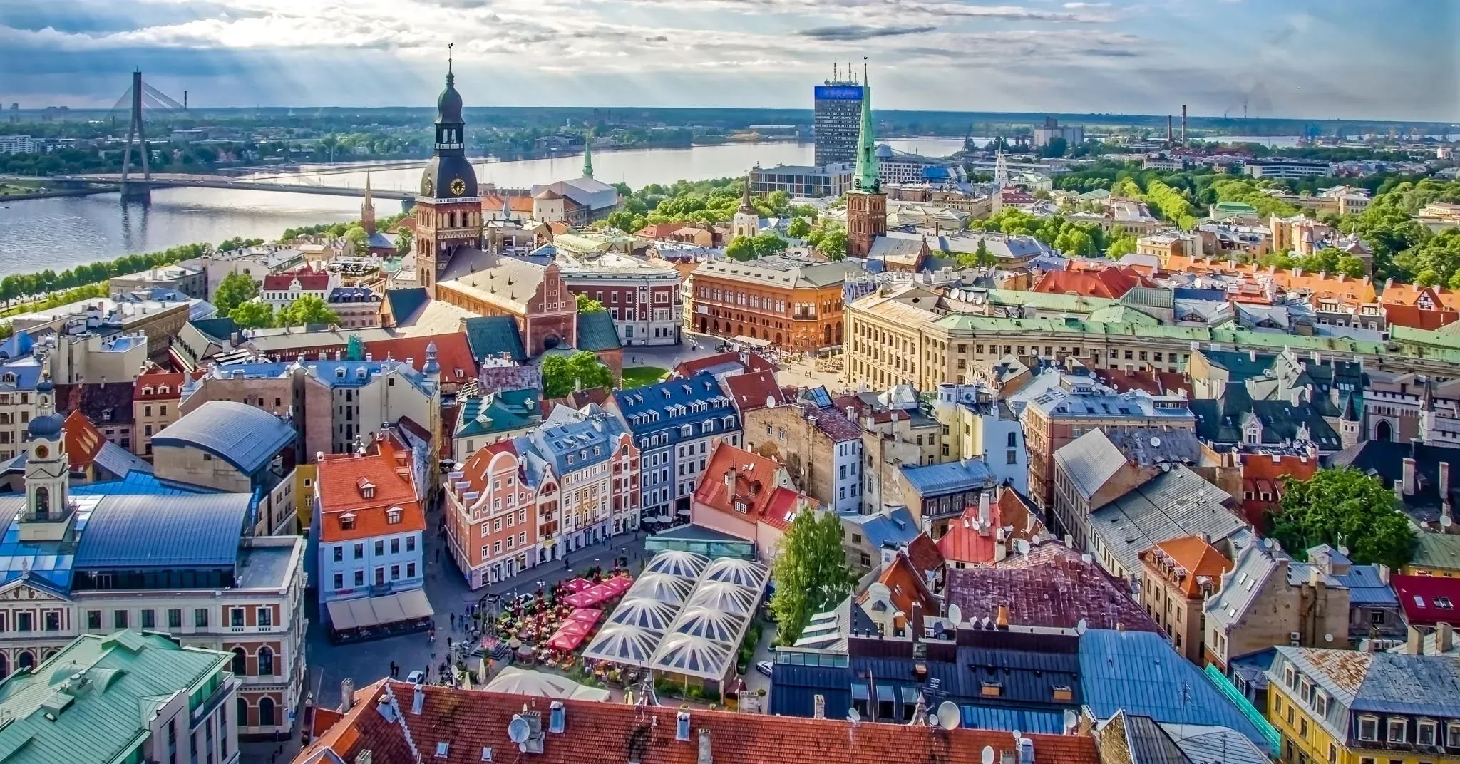 Aerial view of Riga's Old Town, Latvia.