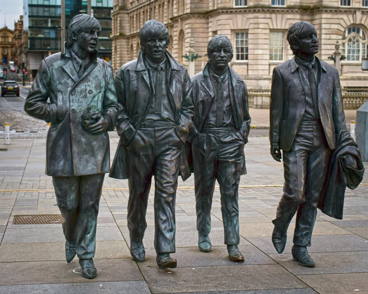 Bronze Beatles statues in Liverpool, England.