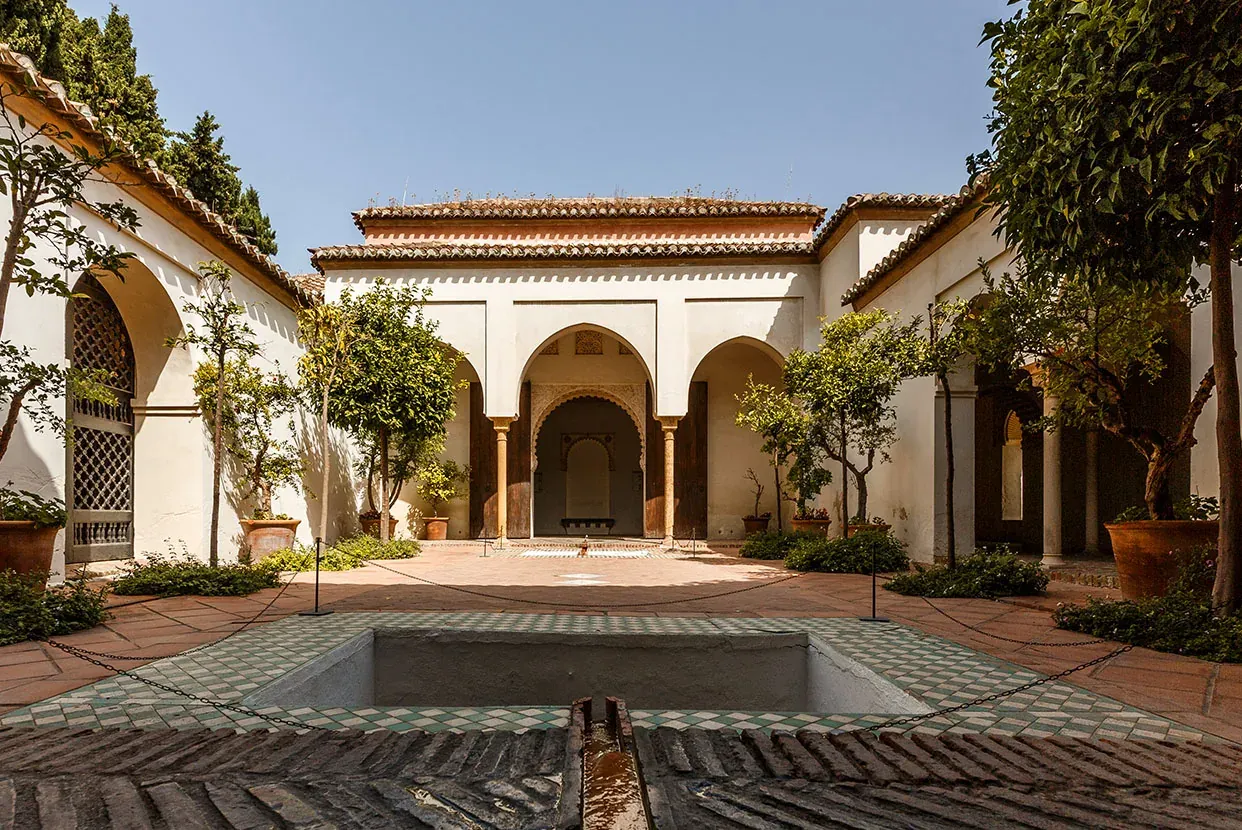 Peaceful courtyard at the Alcazaba in Malaga, Spain.