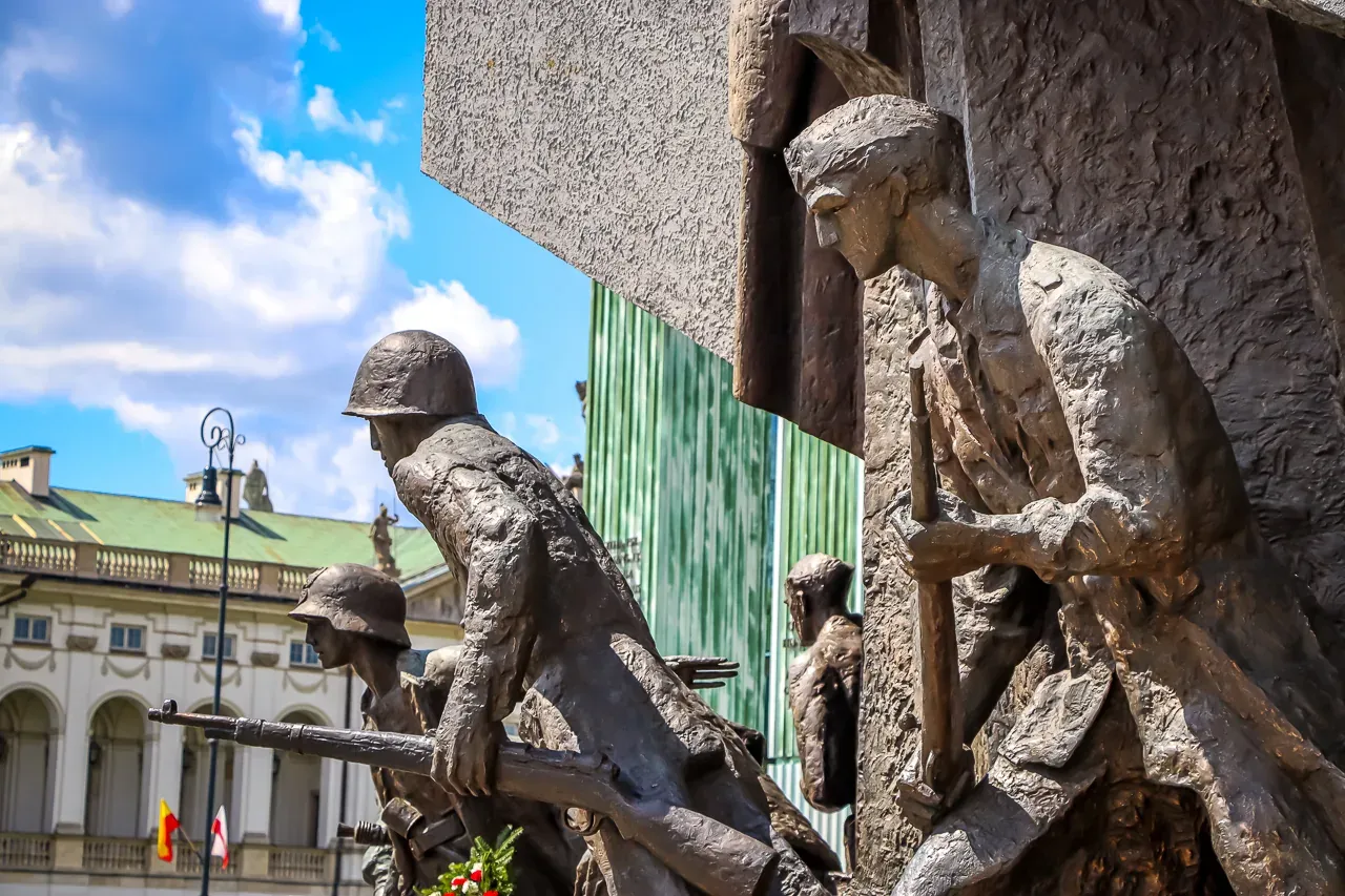 Bronze monument of soldiers in Warsaw, Poland.