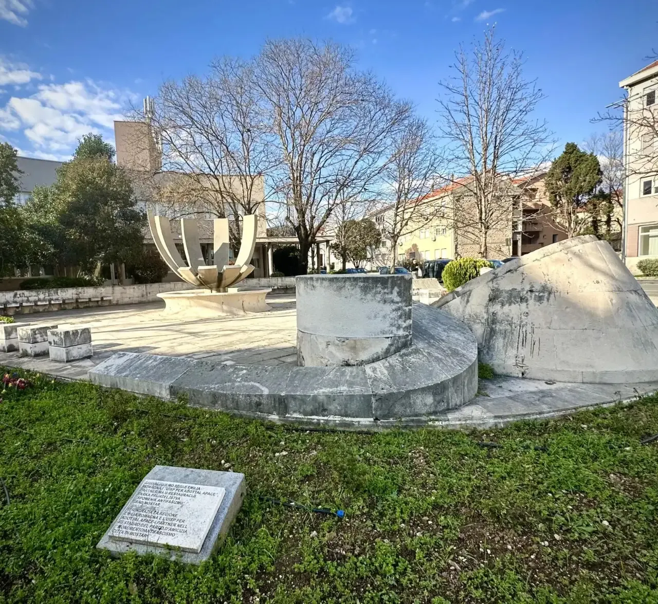 Stone monument in a Mostar park.